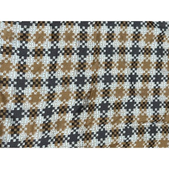 VTG Diane Von Furstenburg Silk Square Scarf Tan Plaid MCM Preppy Twee Retro - Picture 6 of 6